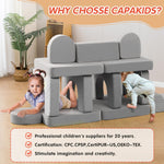 CAPAKIDS Modular Kids Play Couch, with 1000+ Assembly Options, Toddler Sofa for Bedroom Living Rooms Playroom, Ideal Gift for for Inspiring Child Creativity, Grey