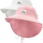 Kids Sun Hat with Neck Flap, UPF 50+, Quick Dry Beach Hat for Baby Boys Girls (US, Age, 2 Years, 8 Years, Pink+White)
