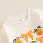 Chloefairy Newborn Baby Girl Bubble Romper Little Cutie Onesie Bowknot Orange Sweatshirt Romper Long Sleeve Oversized Bodysuit (Beige, 12-18 Months)