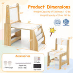 Costzon Kids Art Table and Chair Set, 4 in 1 Wooden Easel Activity Desk Set w/Whiteboard, Blackboard, Paper Roll, 2 Open Shelves & 2-Tier Bookshelf, Toddler Table and Chair for Drawing (Natural)