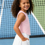 PATPAT Girls 2 Piece Tennis Skirt Set Size 8-9 Pink Tank Tops and White Skort Athletic Sets Sleeveless Tops + High Waisted Pleated Skort 2 Piece Outfits Little Girls Clothes Dance Outfits