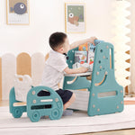 Tiita Kids Table and Chair Set, 3 in 1 Convertible Art Easel & Display Bookshelf w/Magnetic Painting Board, Bottom Storage Shelf, Children Activity Table Set for Drawing Reading, Blue