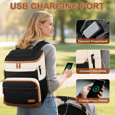 Mancro Diaper Bag Backpack for Women, Lightwight Baby Bag for Mom with 3 Insulated Pockets, Multifunctional Water Resistant Baby Backpack for Travel with USB Port & Stroller Straps