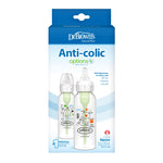 Dr. Brown's Natural Flow Anti-Colic Options+ Narrow Baby Bottle, Pig & Frog, 8 oz/250 mL, with Level 1 Slow Flow Nipple, BPA Free, 0m+, 2-Pack