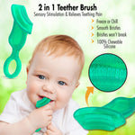 Brilliant Oral Care Baby’s First Toothbrush, Smooth Silicone Bristles Gently Clean Tender Teeth and Gums, for Ages 4+ Months, Green + Clear, 2 Pack