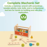 PlanToys Wooden Transforming Robot Tool Box with Wrench, Nuts & Bolts, Wooden Planks, and Shapes| Sustainably Made from Rubberwood and Non-Toxic Paints and Dyes