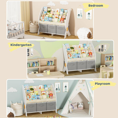 KIDINIX Kids Bookshelf and Toy Storage Organizer, 5-Tier Book Shelf for Kids Rooms, Nursery Bookcase, Montessori Bookshelf for Toddlers, White, Baby Organizers & Storage, Nursery Furniture