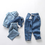 Cotton Toddler Baggy Jeans Unisex Harem Pants Denim Elastic Waist Loose Fit Breathable Casual Jogger Style Blue Age 11-12Years Old T