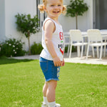 Mikrdoo Toddler Girl Summer Outfits Sleeveless Watermelon Tank Top + Denim Shorts Clothing Set (12-18 Months, White)
