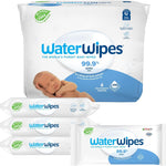 WaterWipes baby wipes packaging with a baby image on a white background