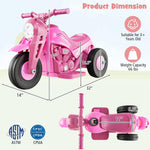 Costzon Kids Motorcycle, 6V Battery Powered Ride on Motorcycle with Bubble Maker, Music, LED Headlight, Forward & Backward, 3 Wheels Electric Motorcycle for Kids, Gift for Boys & Girls (Pink)