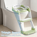 3-in-1 Baby Potty Training Seat with 2 Step Ladder, Splash Guard Anti-Slip Pad, Height Adjustable Toddler Toilet Seat with Soft Cushion for Kids Boys Girls(Green)