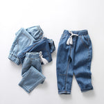 Cotton Toddler Baggy Jeans Unisex Harem Pants Denim Elastic Waist Loose Fit Breathable Casual Jogger Style Blue Age 11-12Years Old T