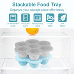 WAJIAYON Baby Food Storage Container, Silicone Baby Food Freezer Tray with Lid,Silicone Baby Fruit Food Feeder Teether Tray, Baby Food Storage Container Ice Cube Tray Maker for Homemade Baby Food-Blue