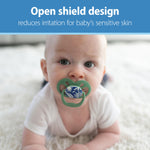 Dr. Brown's Advantage Glow-in-The-Dark Baby Pacifier, Fully Symmetrical Soother with Soft Silicone Bulb, Blue Nature, 6-18m, BPA Free, 2 Pack