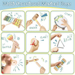 Baby Musical Instruments Set - 9pcs Neutral Colors Wooden Montessori Toys Percussion Music Modern Boho Xylophone Birthday Gifts for 1 2 3 Year Old Kids Toddlers Educational Birthday