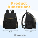 LORADI Large Capacity Diaper Bag with Stroller Buckle, Water-Resistant Travel Backpack with Insulated Pockets (Nylon, Black-Gold)