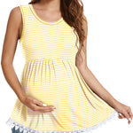 Xpenyo Womens Maternity Tank Top Sleeveless Lace Crochet Trim Peplum Cami Shirts Yellow Pinstripe 2XL