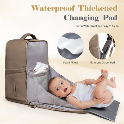 Diaper Bag Backpack,Baby Bag Backpack with Changing Station,Waterproof Large Diaper Bag for Baby Boy Girls,Pañaleras Para bebe with 15 Pocket,2 Insulated Pockets,Brown