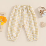 Toddler Checkered Pants Baby Girl Boy Elastic Waist Jogger Pants Kids Casual Plaid Trousers Infant Long Sweatpants (A-Khaki, 12-18 Months)