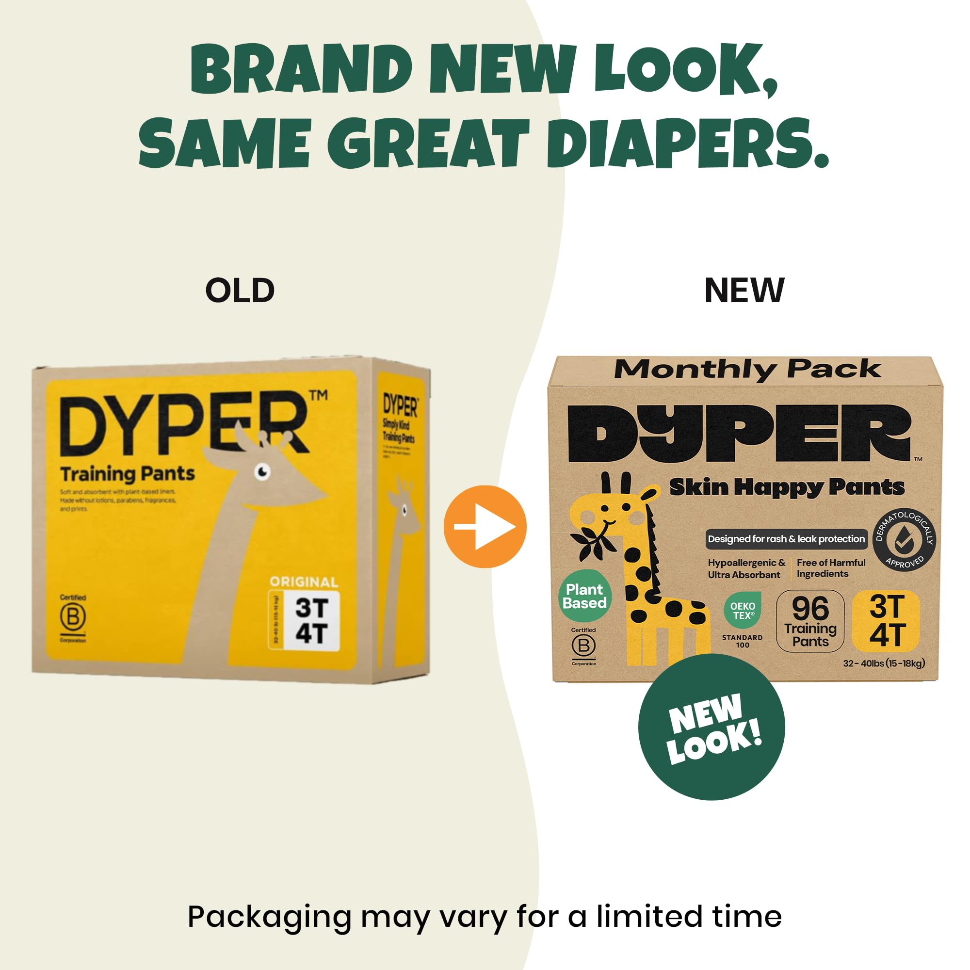 DYPER Toddler Training Pants 3T-4T for Boys & Girls Hypoallergenic, Unscented, Plant-Based & Perfect for Sensitive Skin, Leakproof Potty Training Pants for Day & Overnight Protection