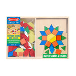 Melissa & Doug Pattern Blocks and Boards - Wooden Classic Toy With 120 Solid Wood Shapes and 5 Double-Sided Panels, Multi-colored - STEAM Animals, Tangrams Puzzle For Kids Ages 3+