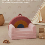Blissful Diary Foldable Toddler Couch, 2-in-1 Comfy Toddler Chair & Lounger for Reading, Playroom, Kids Couch Sofa for Girls Boys Birthday Gift, Blush Rainbow