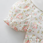 pureborn Toddler Girls Woven Dress Short Sleeve Cotton Peter Pan Collar Dress Summer Playwear Dresses White Pink Blooms 2-3 Years