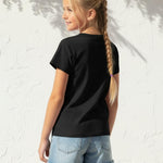 PATPAT Girls T Shirts Size 5-6 Years, Black Bow Print Graphic Tees, Crew Neck Short Sleeve Shirts Kawaii Clothes Cute Outfits Cute Tops