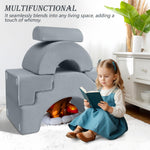 MeMoreCool Modular Kids Sofa – Convertible Foam Couch with Slide & Stair, Playroom & Bedroom Sectional Child Furniture | Soft Washable Cover | Ages 3+ | Grey