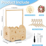 Wooden Baby Shower Basket with Hanger Rack - Personalized Baby Gift, Newborn Essentials Organizer for Nursery, Welcome Gift Basket for Newborn, Pregnancy Gifts for New Parents.