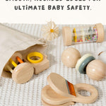 7 PCS Wooden Baby Toys Set - Organic Infant Rattles Newborns 0-6 Month & Montessori-Inspired Musical Instruments for 0-12 Month - Natural Toddler Developmental Toys