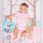 UOMNY Crib Bedding Set for Girls 3 Piece Woodland Baby Girl Crib Bedding Set Include Fitted Crib Sheet Comforter Crib Skirt