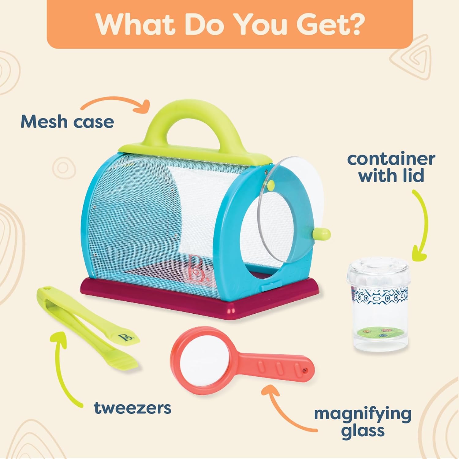 B. toys - Bug Bungalow Insect Catching Kit with Mesh Case, Magnifying Container, Tweezers & Magnifier - Educational Outdoor Toys for Toddlers - Nature Exploration Set for Kids 3+ Years