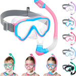 Vvinca Snorkeling Gear for Kids Dry Top Kids Snorkel Set for Boys Girls Junior Youth Children Age 4-14 Swim Goggles with Nose Cover Anti-Fog Panoramic View Adjustable Elastic Diving Mask and Snorkel