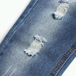 KIDSCOOL SPACE Baby Girl Boy Jeans,Little Kid Elastic Band Inside Ripped Denim Pants,Light Blue,6-12 Months