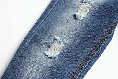 KIDSCOOL SPACE Baby Girl Boy Jeans,Little Kid Elastic Band Inside Ripped Denim Pants,Light Blue,6-12 Months