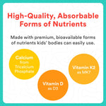 SmartyPants Kids Bone Support 4-in-1 Gummies with Calcium, Vitamin D3, K2 & Phosphorus for Growing Bones, Strawberry Mango, 60 Count (30 Day Supply)