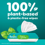 Pampers Baby Wipes, Free & Gentle, Hypoallergenic and Unscented Wipe, 100% Plant Based, Plastic-Free for Babies, 312 Total (4 Flip-Top Packs)