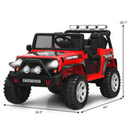 Costzon 2-Seater Ride on Truck, 12V Battery Powered Electric Vehicle w/Remote Control, 2 Speeds, Spring Suspension, LED Light, Horn, Music/ MP3, 2 Doors Open, Ride on Car for Kids (Red)
