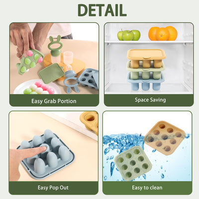 WAJIAYON Baby Food Freezer Tray,Silicone Nibble Freezer Tray,Baby Fruit Food Feeder Teether Tray,Breastmilk Popsicle Mold,Baby Food Storage Container Ice Cube Tray Maker for Homemade Baby Food-Blue