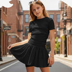 PATPAT Girls Skirt Sets Size 9-10 Years, Black Crop Tops and Elastic Waisted Pleated Skorts 2 Piece Outfits, Girls Y2K Outfits, Kids Clothes Summer Clothes Clothing Sets