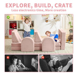 wanan Kids Couch 10PCS, Modular Kids Play Couch for Playroom Bedroom, 10 in 1 Multifunctional Kid Sofa for Playing, Creativing, Sleeping, Indoor Toddler Couches for Boys and Girls(Pink)