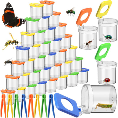 Halloscume 48 Pack Insect Bug Viewer Kit for Kids with Tweezers Explorer Outdoor Set Bug Catcher Containers for Insects Magnifying Box Observation Kit for Science Nature Exploration Collecting