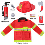 Popsunny Firefighter Costume for Kids 3 4 5 Years, Toddler Fireman Toy with Dress Up Outfit & Fire Extinguisher, Christmas Pretend Play Gift for Toddler Boys Girls