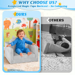 ORWIPO Kids Sofa Bed with Removable Washable Cover & Backrest – Foldable Toddler Chair, Cozy Crystal Velvet Furniture for Playtime, Naps & Travel (Gray, Bear Design)
