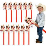 12 PCS 37 Inch Red Inflatable Stick Horse Balloons Durable PVC Horse Head on Stick for Western Cowboy Parties, Birthday Decorations, and Themed Events
