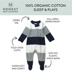 HonestBaby Sleep & Play Footed One-Piece Pajama Sleeper 100% Organic Cotton, Baby Boys, Jumbo Stripe Navy, Newborn