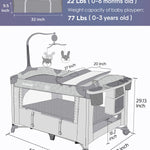 ADOVEL Baby Bassinet Bedside Crib, Pack and Play with Mattress, Diaper Changer and Playards from Newborn to Toddles, Grey