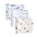 Little Unicorn Muslin Swaddle Blanket for Newborns & Infants | Soft & Breathable Fabric | Set of 3 Baby Blankets for Swaddling, Nursing, Shower Gifts (Shark)